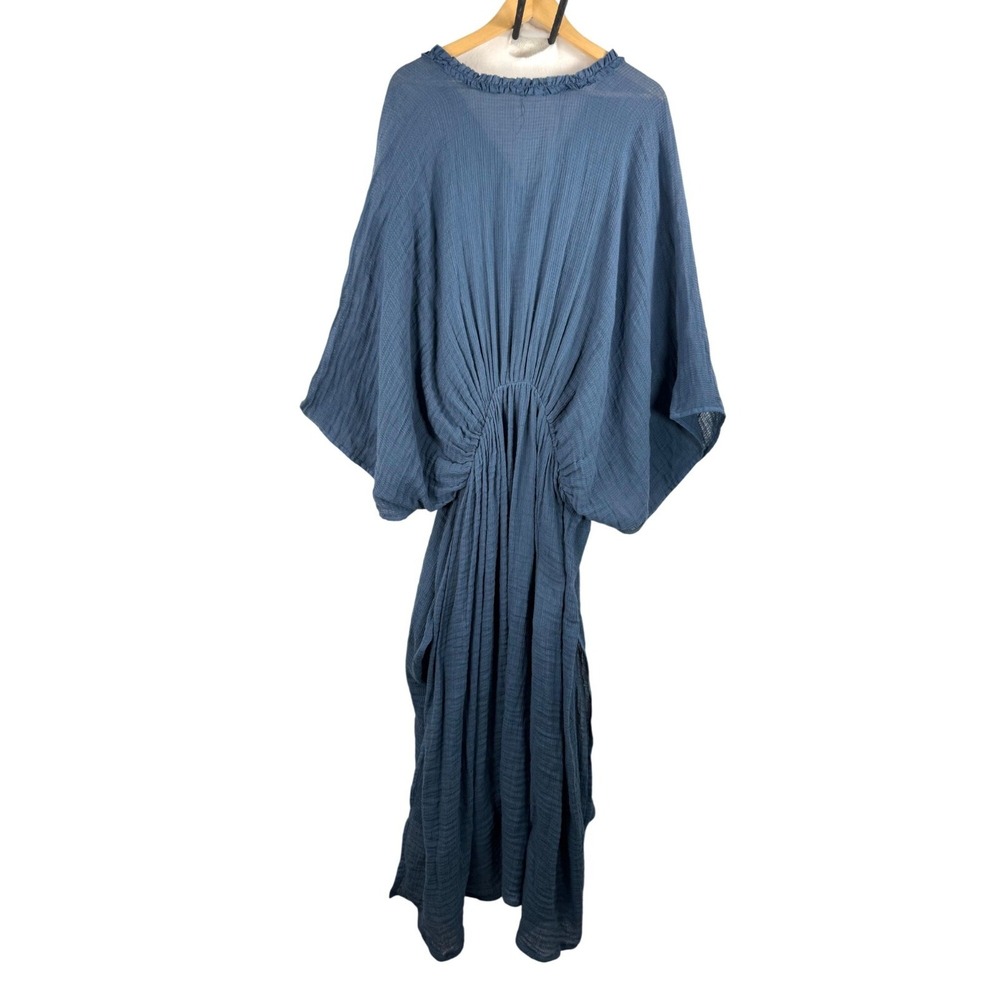 Zara blue kaftan maxi cotton with ruffle gauzy boho beach‎ oversized sz S - Picture 3 of 7